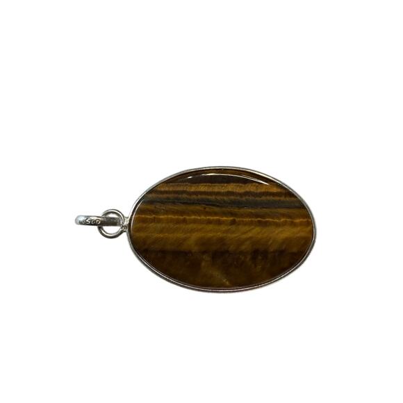 925 Sterling Silver Oval Tiger’s Eye Pendant – Natural Chatoyant Stone - Picture 3 of 3